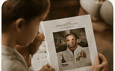 A child looking through a family photo album